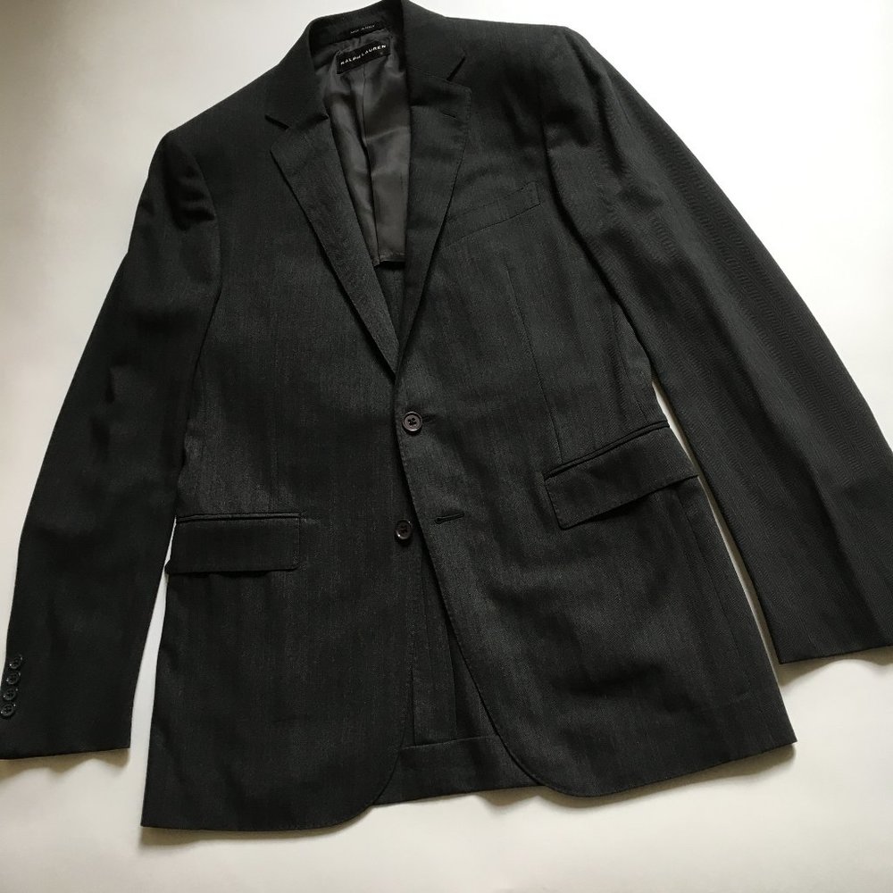 New $1595 38R, Ralph Lauren Black Label, Wool, Gray, Herringbone, 2-Button Sport